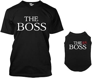 The Boss/The Real Boss Matching Dog Shirt & Owner T-Shirt (Black, X-Large Mens/Large Dog)