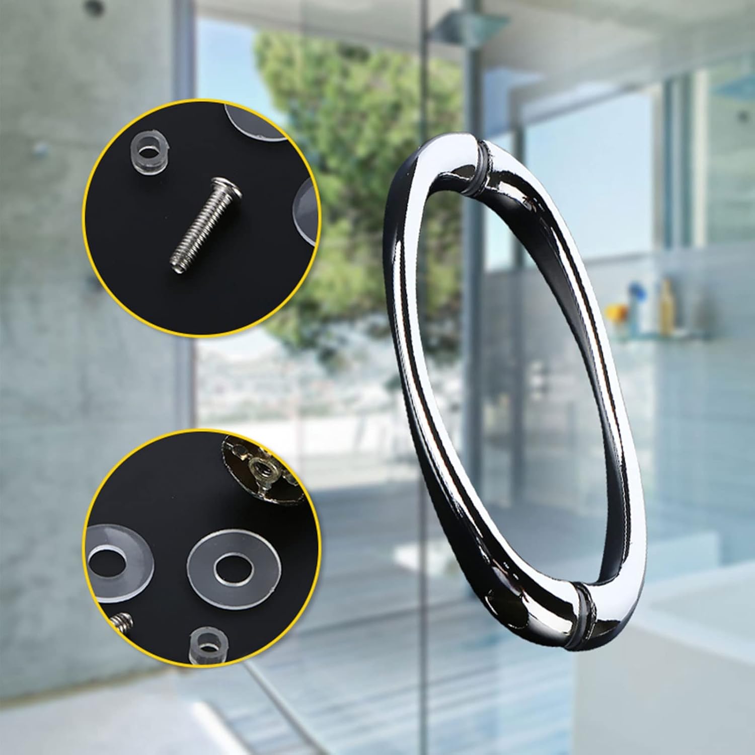 Push and Pull Glass Door Handle Shower Glass Door Pull Handles,Heavy Duty Stainless Steel Bathroom Shower Pull Push Door Knobs Grip Button Armrest, Hole spacing 145MM (1 Pair) (Si