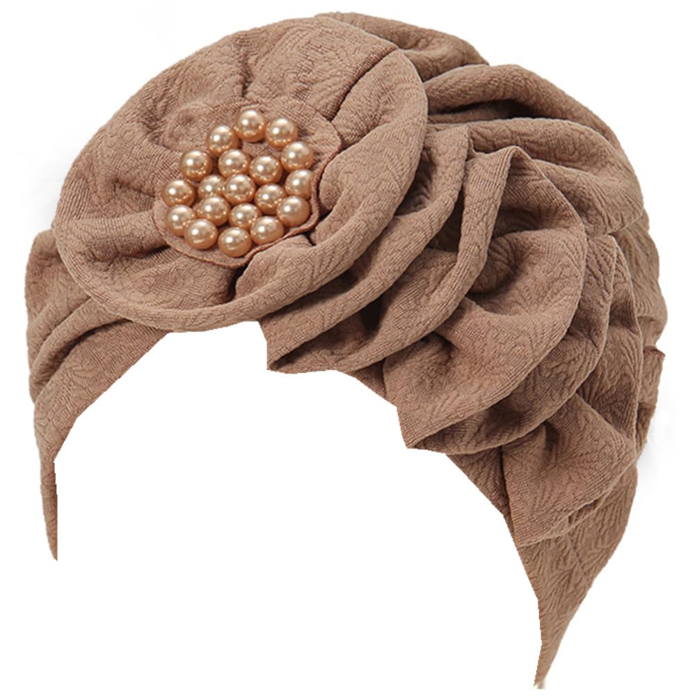 YYAOJHAO Women Turban Flower Caps - Elastic Beaded Solid Headwrap Chemo Beanies Cancer Headwear Hats for Hair Loss Cover