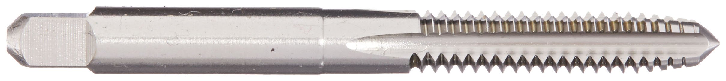 YG-1 A7 Series Vanadium Alloy HSS Hand Tap, Uncoated (Bright) Finish, Round Shank with Square End, Bottoming Chamfer, 4-40 Thread Size, H2 Tolerance