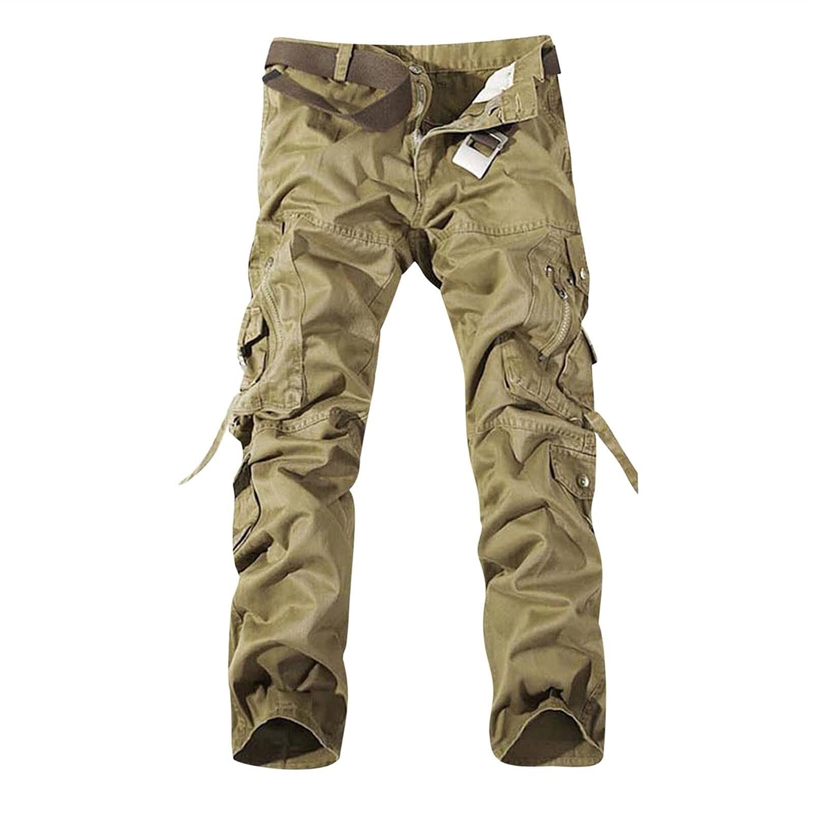 SIYAN Męskie spodnie taktyczne Ripstop Cargo spodnie dla mężczyzn lekkie spodnie robocze do wędrówek z kieszeniami (z paskiem) (Khaki, 4XL)