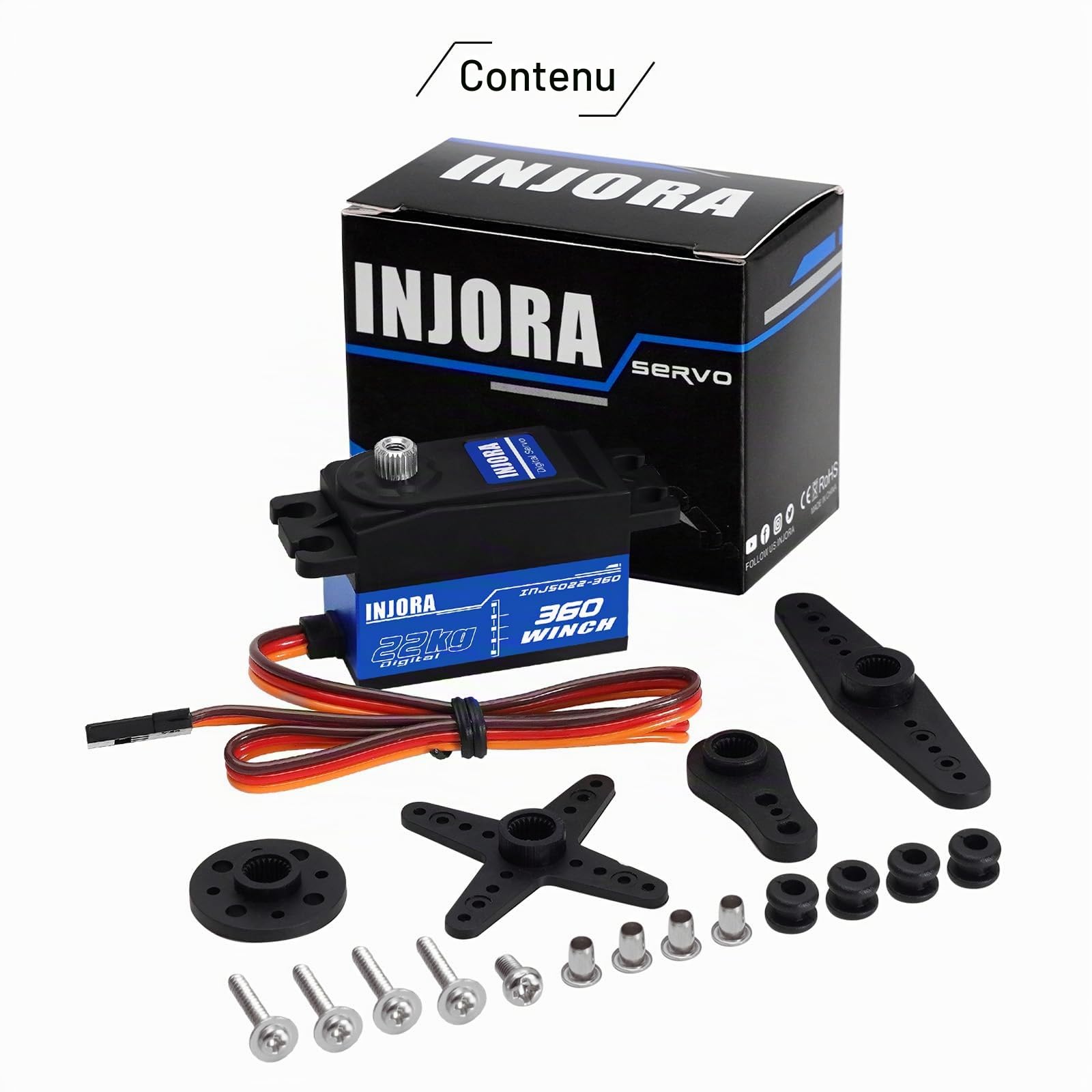INJORA INJS022-360 Servo Numérique 22KG 360° pour Crawler RC 1/10