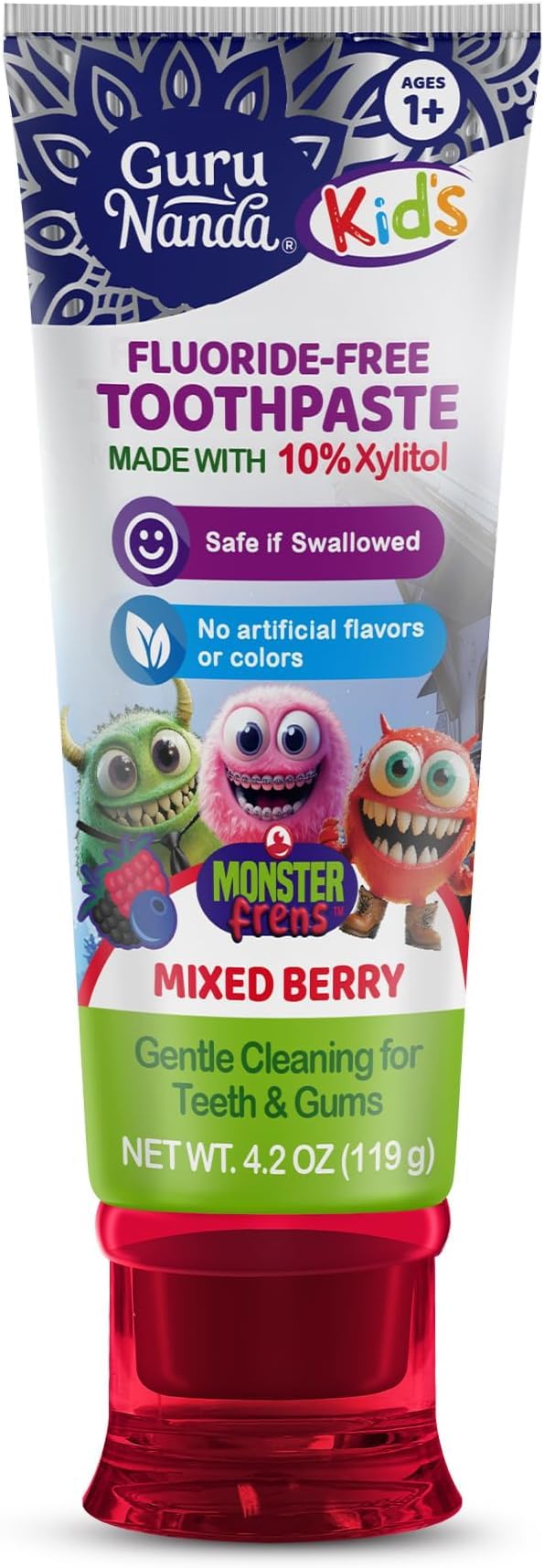 GuruNanda Kids Toothpaste for Toddlers with 10% Xylitol – Fluoride-Free, Mixed Berry Flavor, Safe if Swallowed, Gentle Formula for Young Teeth &amp; Gums, 4.2 oz (Pack of 6)