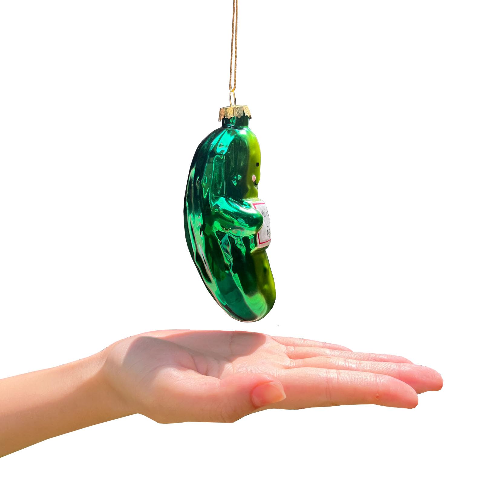 Divertido adorno de pepinillo de cristal soplado a mano para árbol de Navidad, You're Kind of a Big Dill