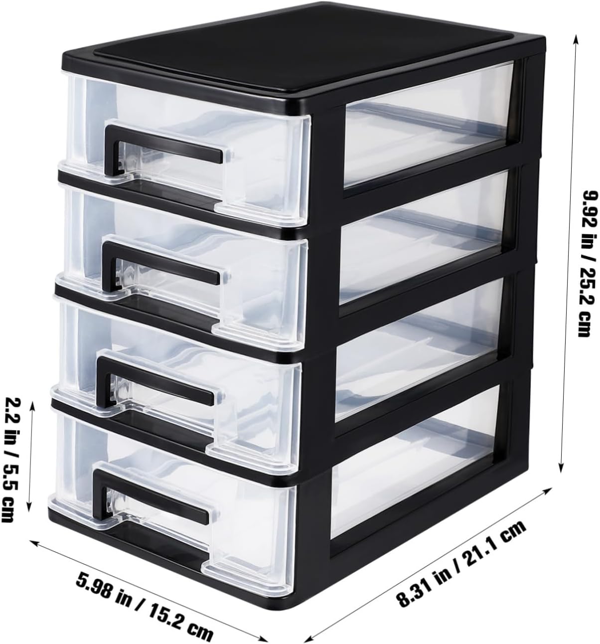 Angoily 4 Drawer Desk Organizer, Plastic Home Office Storage Organizer, Makeup Organizer Storage Station Cube, Cosmetics Jewelry Storage Box, 4 Drawer for Bathroom, Desk, Office (8.31x5.98x9.92 Inch)