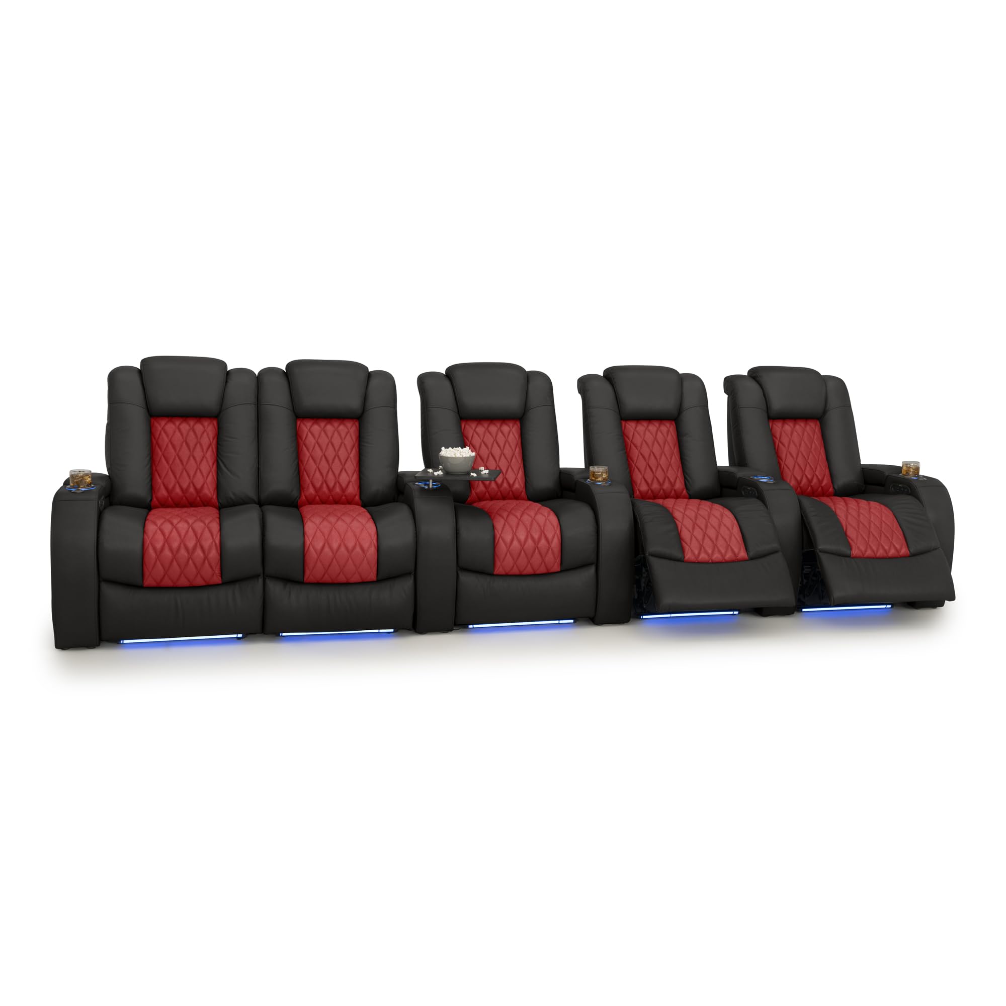 Seatcraft Diamante Home Theater Seating Black/Red Row of 5 Left Loveseat