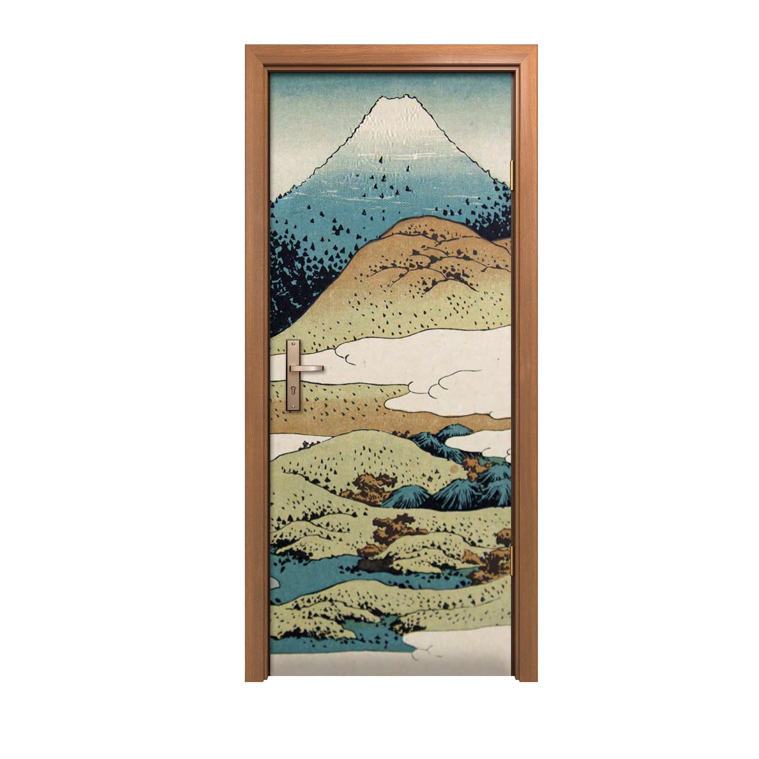 Autocollant de porte japonais oiseaux de montagne pour un salon zen