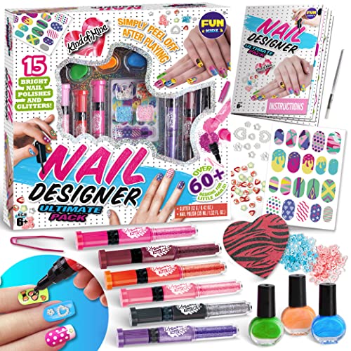 Nail Polish Pens Combo Kit, FunKidz Kids Nail Art Kit for Girls Peelable Nail Polish with Glitter Nail Stickers 3D Nail Decoration Accessories Supplies for Kids