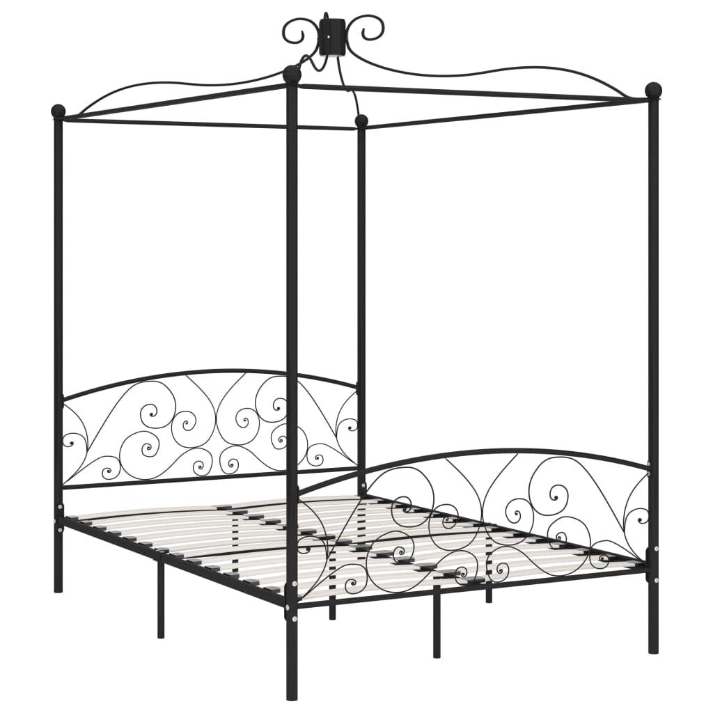 vidaXL Himmelbett Bettgestell Bett Doppelbett Metallbett Bettrahmen Lattenrost Schlafzimmerbett Schlafzimmermöbel Ehebett Schwarz Metall 140x200cm