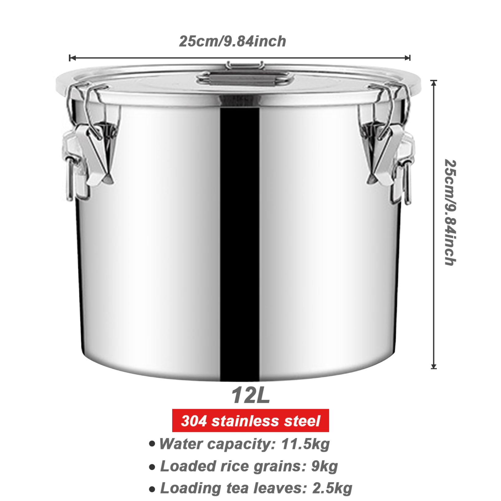 Secchio In Acciaio Inox Con Coperchio – Contenitore Multiuso Da Cucina Per Farina, Cereali, Zuppa E Acqua (6L, 12L, 20L)