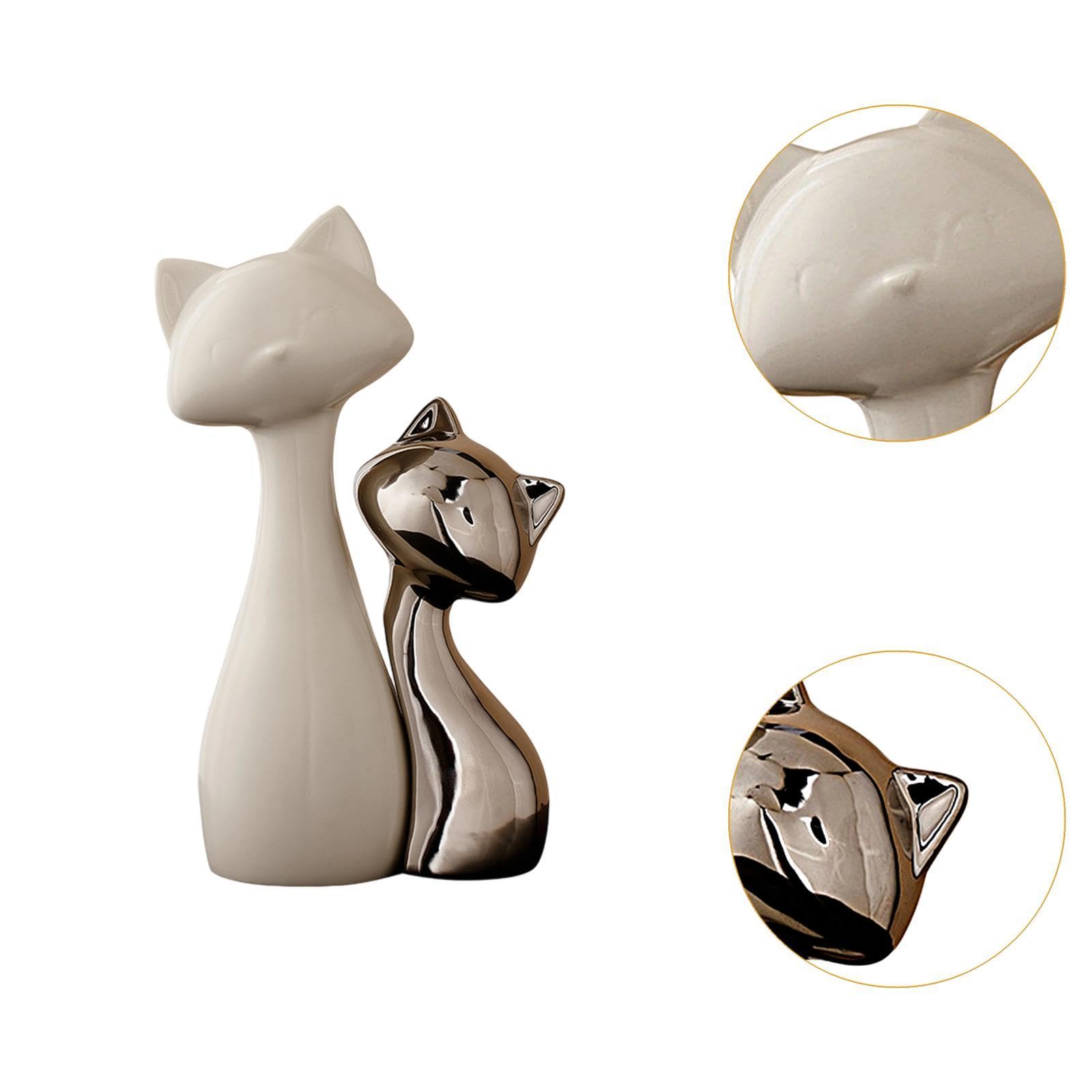 Figurilla De Gato para Estantería 2-Pzas Ornamento De Mesa