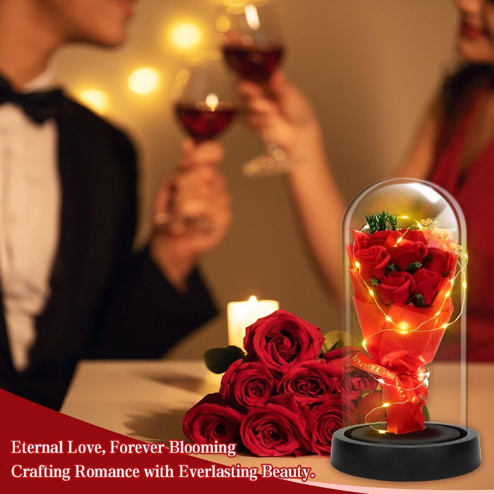 Preserved Flowers Artificial Red Roses Bouquet for Boyfriend Girlfriend Mom Romantic Gifts for Him Her Wedding Anniversary Mothers Day Birthday Eternal Rose Presents for Wife Husband