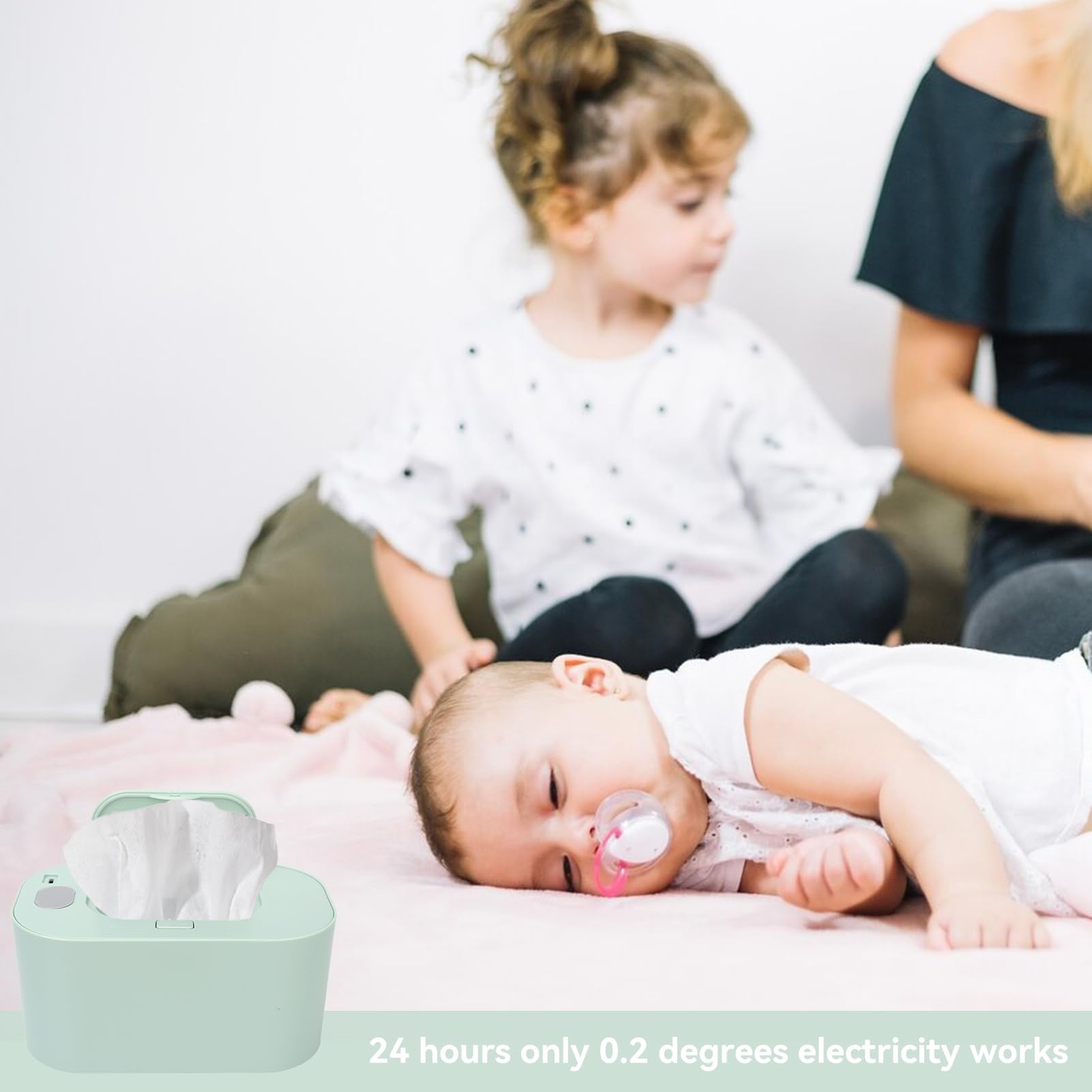 Lingettes Chauffantes Bébé, Boîte Portable Grande Capacité Thermostatique, Distributeur pour Maison, Vert