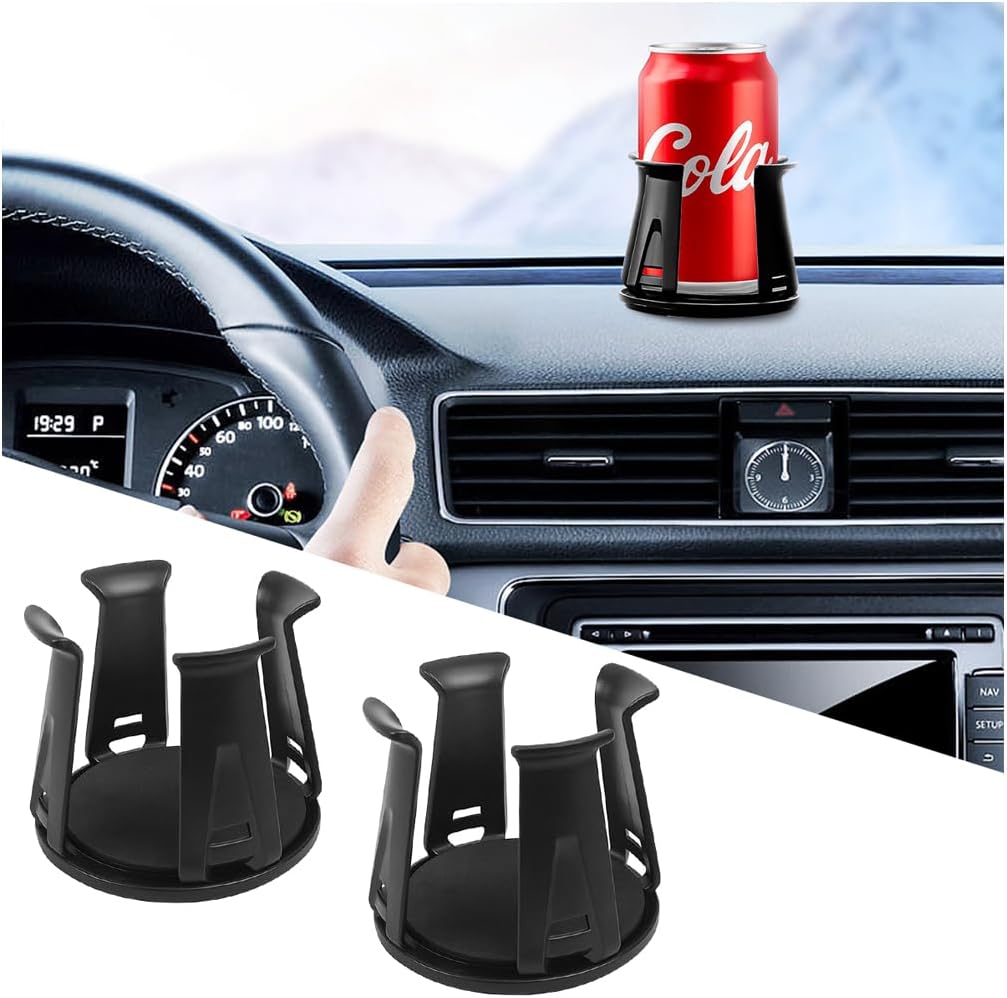 2PCS Car Slim Can Cup Holder Adapter, Reversible Vehicle Cupholder Insert with Adaptive Clamp Arm, Automotive Slim Drinks Beverage Holder Expander Accessories, Universal Fit