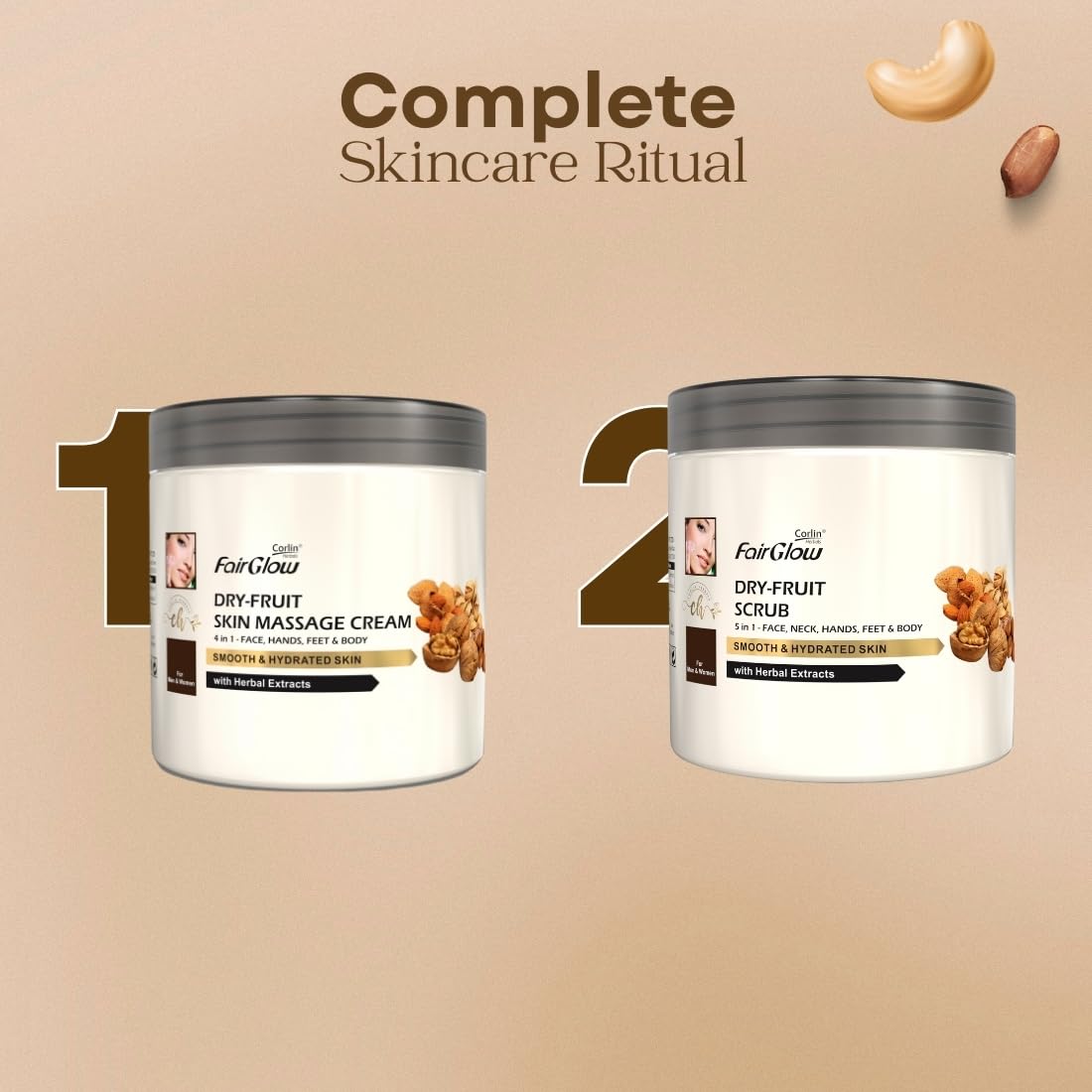 Corlin Fair Glow Dry Fruit Scrub 800g | 4 in 1, Smooth & Hydrated Skin | Face, Hands, Feet, Body & Facial | with Herbal Extracts | For Men & Women | Multipurpose 4