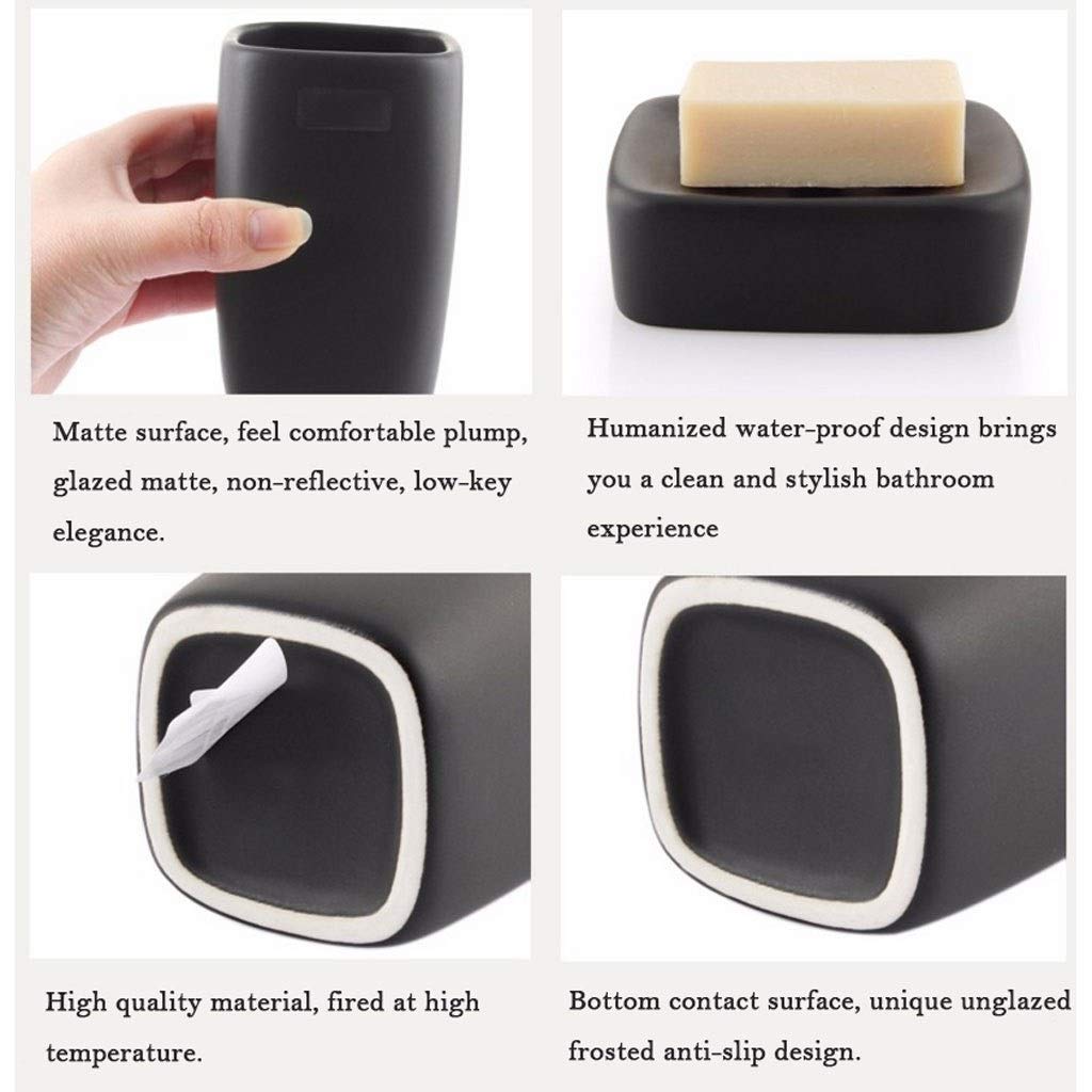 Dispensador de jabón líquido Set de accesorios de baño de 5 piezas El conjunto de apariencia mate de cerámica incluye: Dispensador de loción Jabonera para porta cepillos de dientes y 2 tazas de enjuag