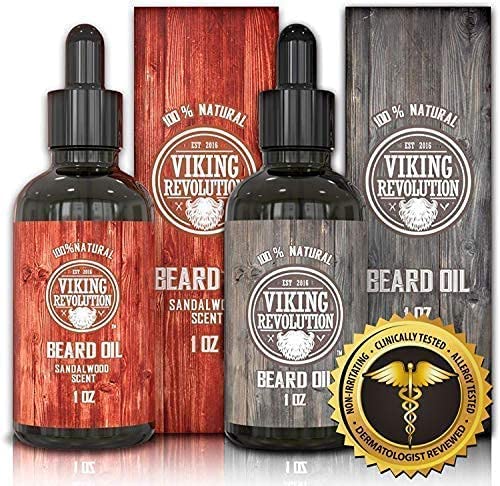 Viking Revolution Hair Styling Agent Beard Oil Conditioner- 2 Scent Pack Sandalwood And Unscented - All Natural Beard & Mustache Treatment With Argan & Jojoba Oils Softens, Smooths & Strengthens Beard #TOP5