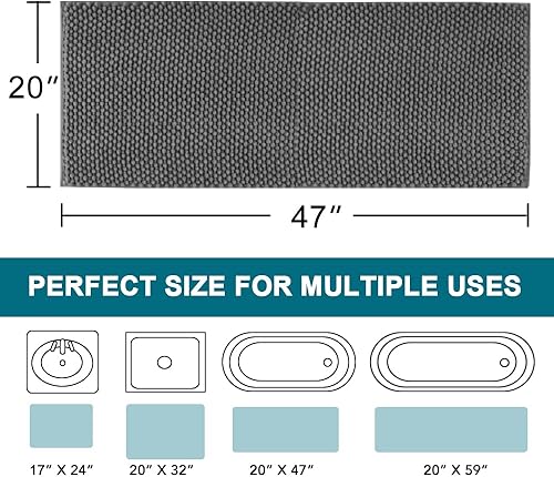 Miniatura 2 de Turquoize Alfombra de baño de felpilla lanuda de 47 x 20 pulgadas, paquete de 17 x 24 pulgadas, tapete de baño de felpilla antideslizante, color gris