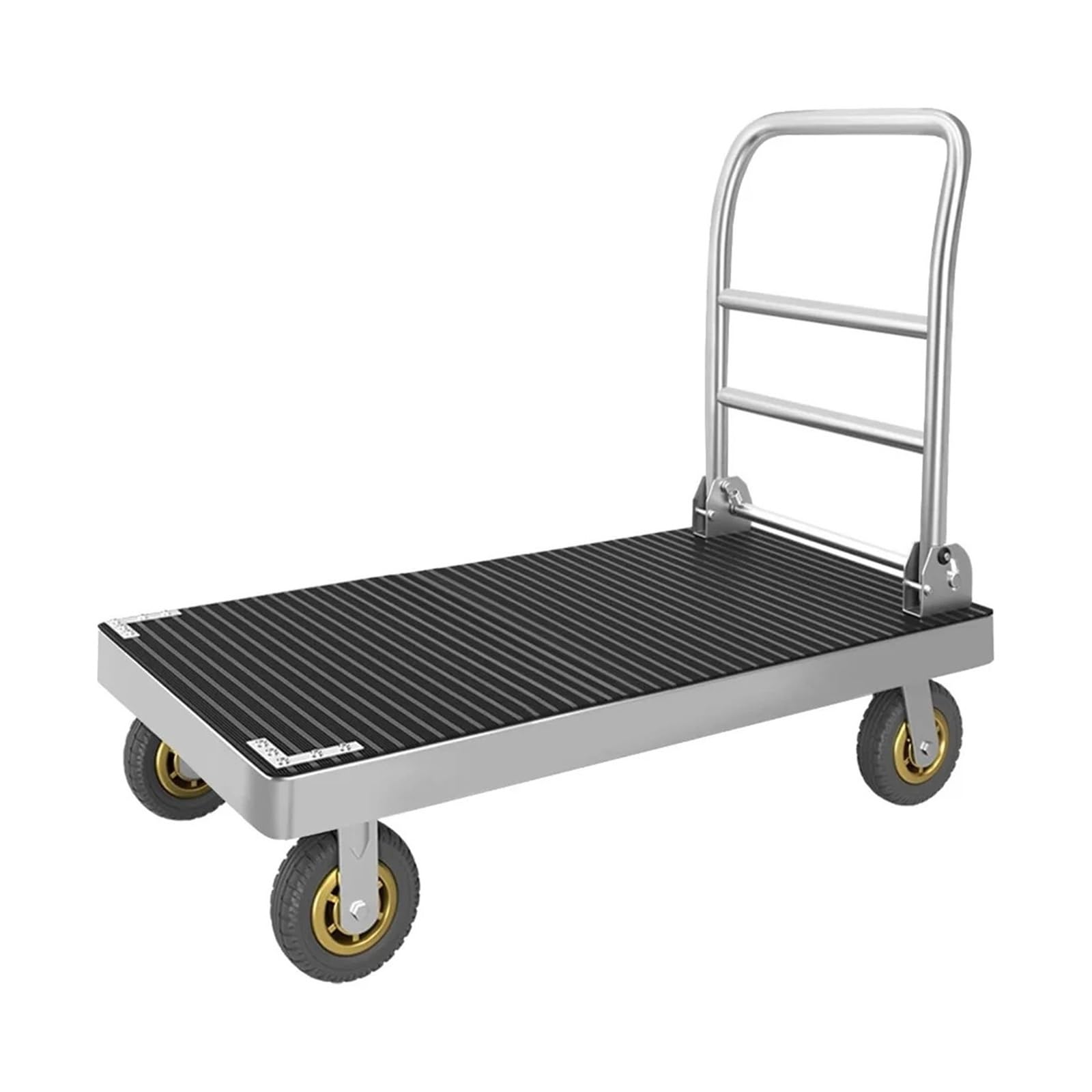 Carretillas manuales plegables de plataforma Carro plegable de plataforma for camión con amplia superficie plana y tapete goma, ruedas resistentes 6 pulgadas, carretilla acero for empuje manual