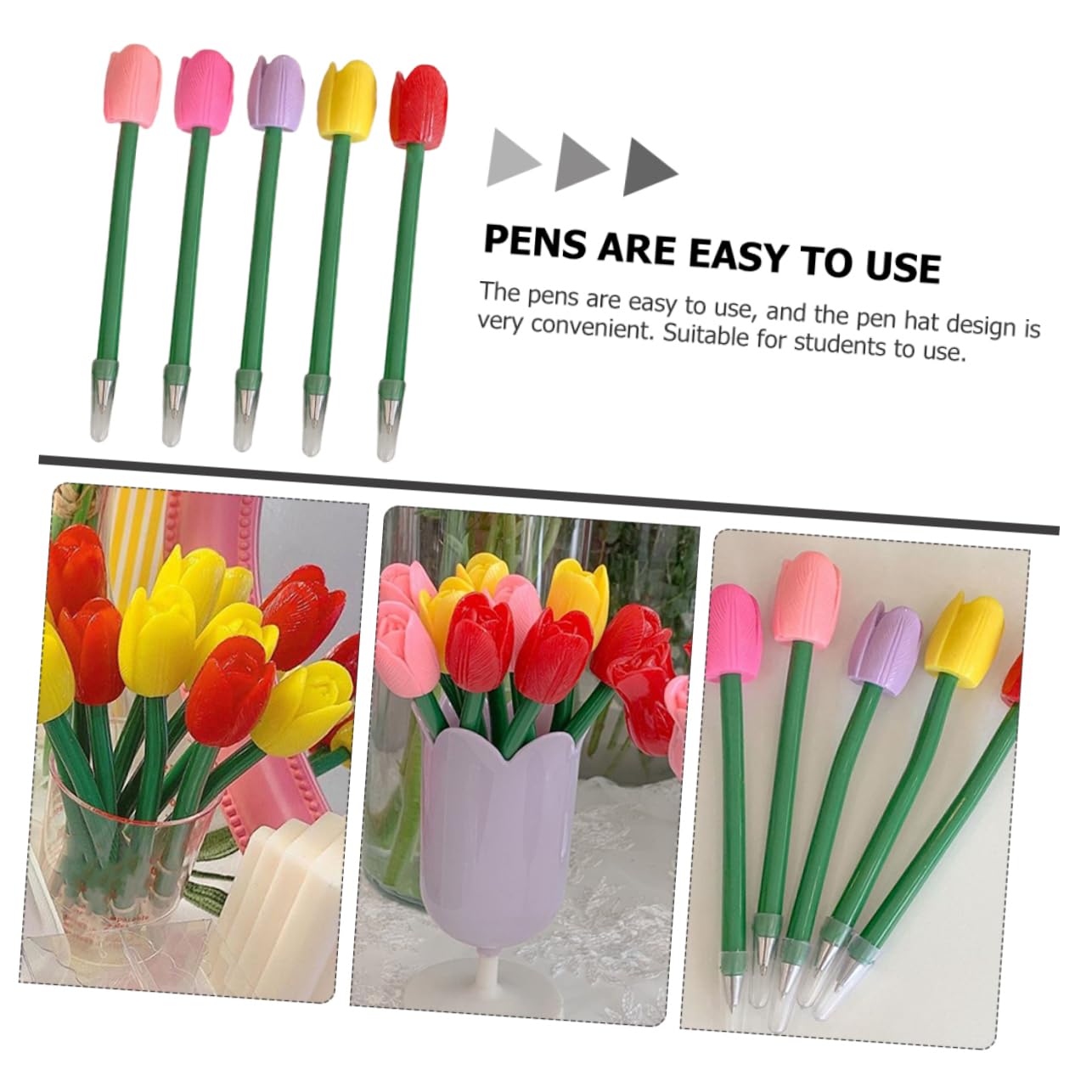 VILLCASE 5 Set Penna A Tulipano Simulata Penne Nere Rosse Penne Gel Nere Penna Evidenziatore Marcatore Marcatori Gel Pastello Punto Fantastici Gadget Note Regali Plastica 5 Pezzi*5