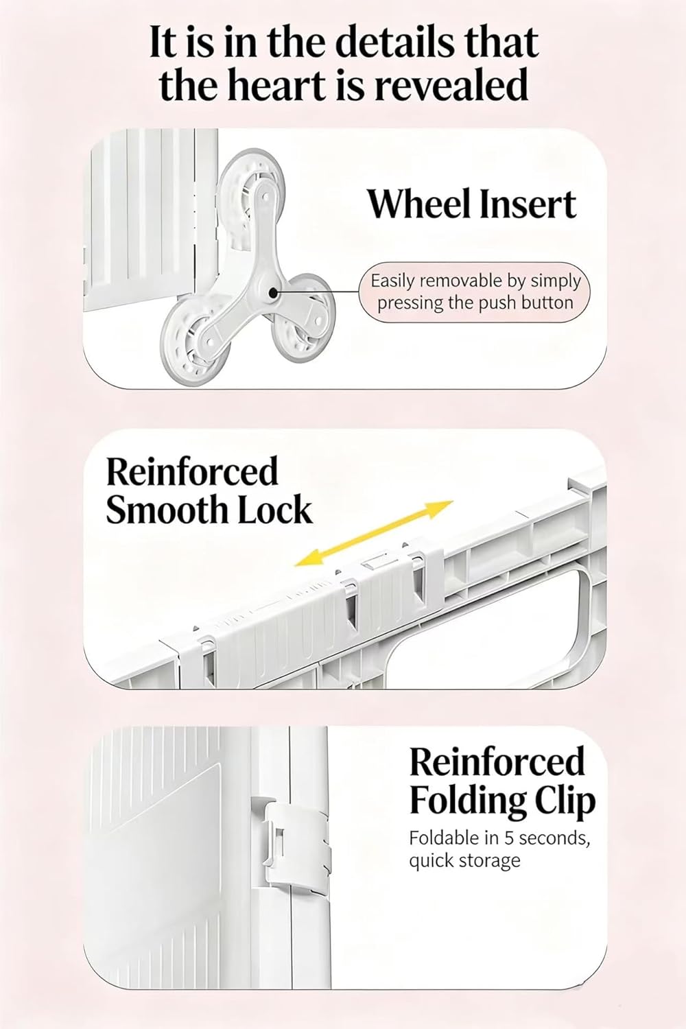 Foldable Utility Cart with Stair Climbing Wheels, Collapsible Rolling Crate with Telescoping Handle, Folding Shopping Trolley Handcart Grocery Book File Tool Teacher Storage Basket (White, 4 Wheels)