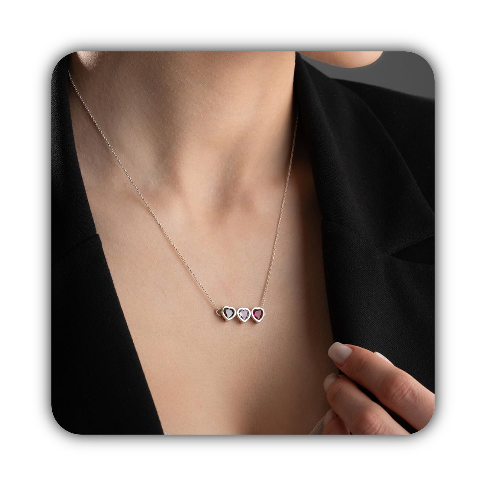 Argento sterling pietra portafortuna cuore collana, su misura cuore sagomato personalizzato