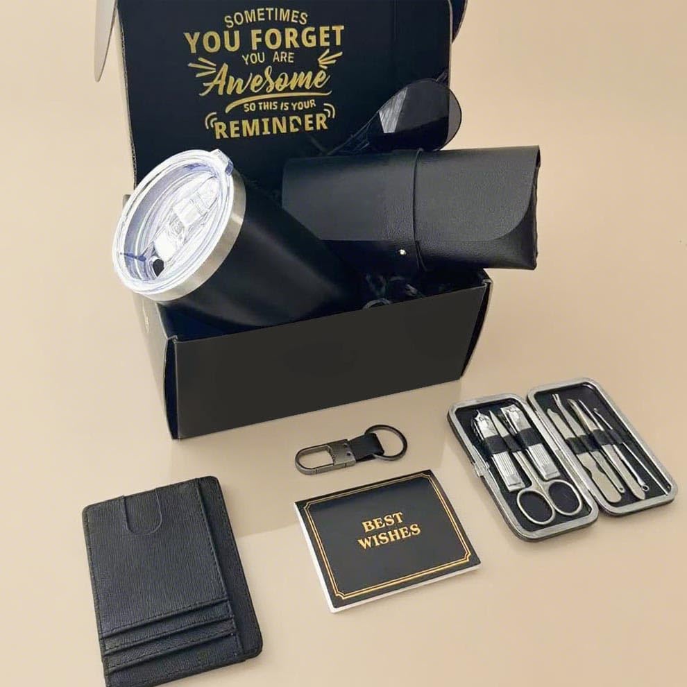 Men's Gifts Box Set - Best Wishes Grooming & Daily Essentials Kit and Insulated Tumbler, Leather Wallet, Manicure Set, Keychain , Perfect for Birthdays, Holiday Gifts,Anniversaries, Father's Day - Image 3