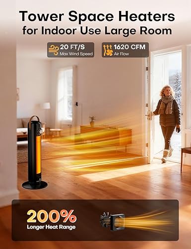 Miniatura 2 de Calentador eléctrico portátil de 25 pulgadas de alto con 4 modos de calor, calentadores de espacio de torre oscilantes de 70 para uso en interiores,