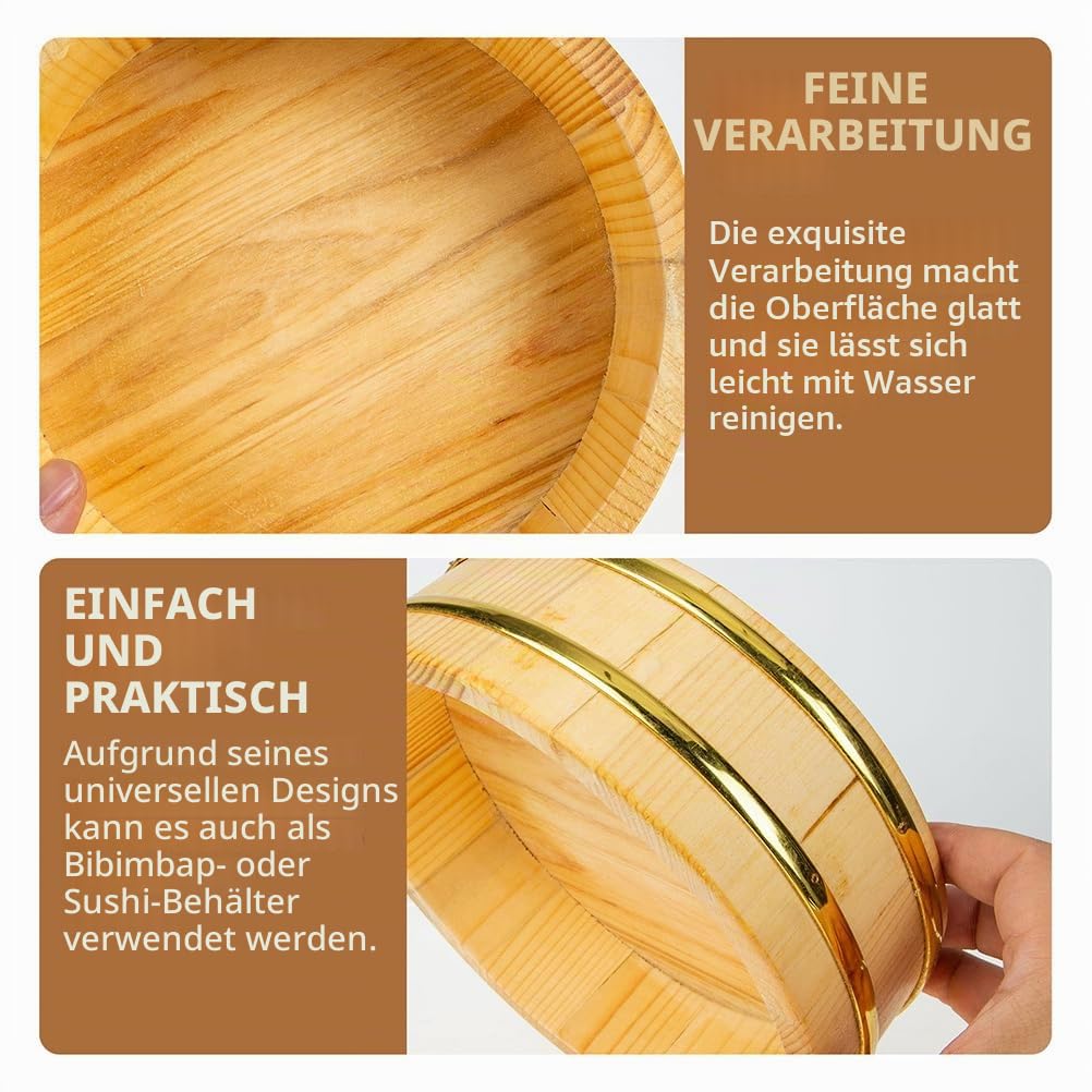 UPKOCH Japanisches Sushi Reis Fass 22Cm Aus Holz Für Sushi Reis Mischen Und Aufbewahrung Küchenhilfe Für Zuhause Und Restaurant