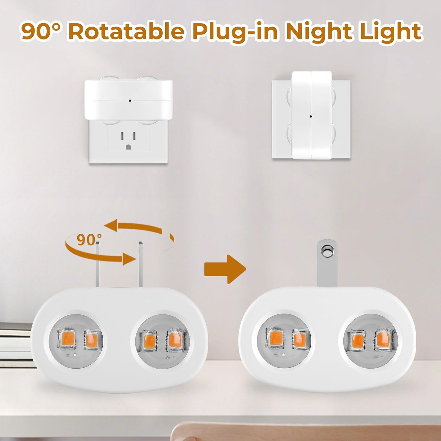 Night Light Plug into Wall, 4 Pack LED Night Lights,Rotatable Plug Night Lights,Dusk to Dawn Light Sensor,2700K Warm White Nightlights for Hallway Bedroom Stairway,Non-Dimmable - Image 3