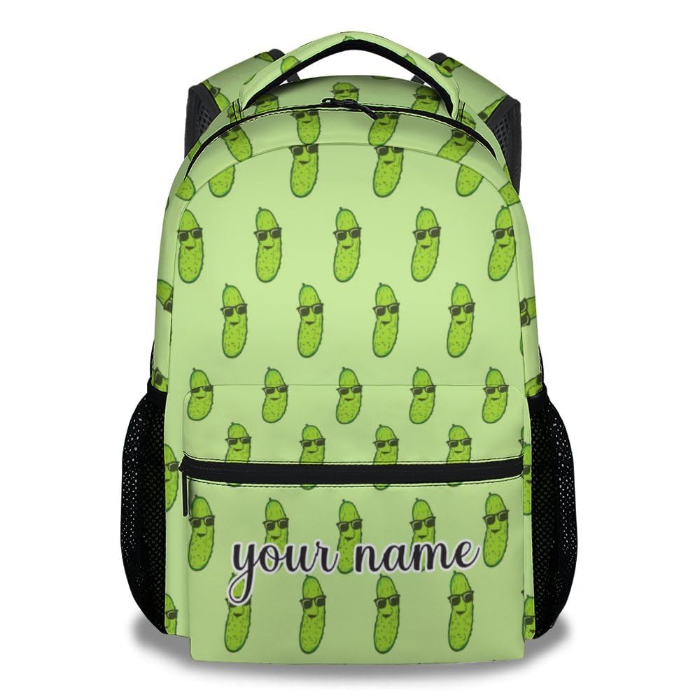 MEETUHONEY Custom Pickle Backpack for Girls, 16 Inch Cute Backpack for School, Green Lightweight Durable Bookbag for Kids