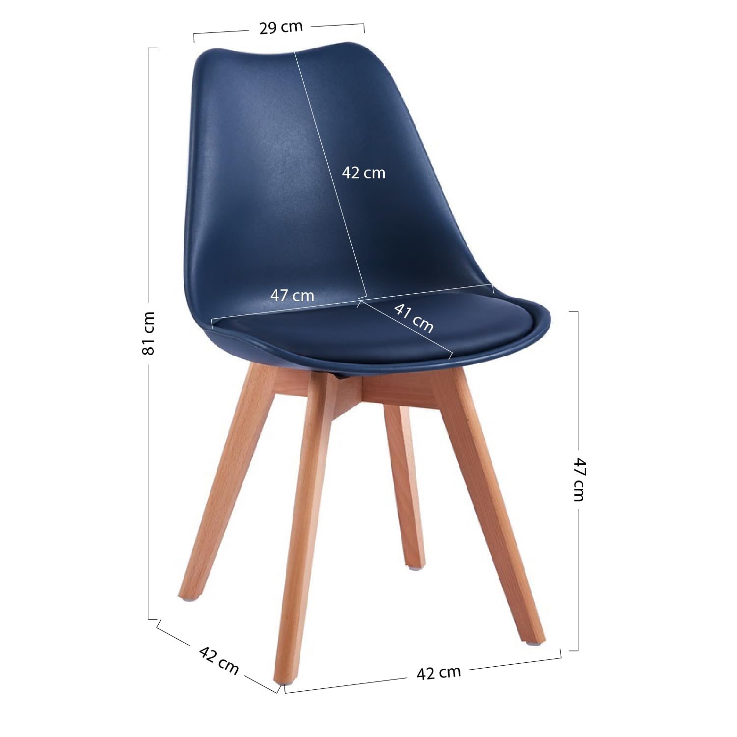 WeHome - Set 4 Sedie Candice, Sedie Sala Da Pranzo O Ufficio, Sedia Ergonomica, Seduta Imbottita Con Cuscino In Similpelle, Sedie Camera, Piedi In Legno Di Faggio, Arredamento Casa (Dark Blue)