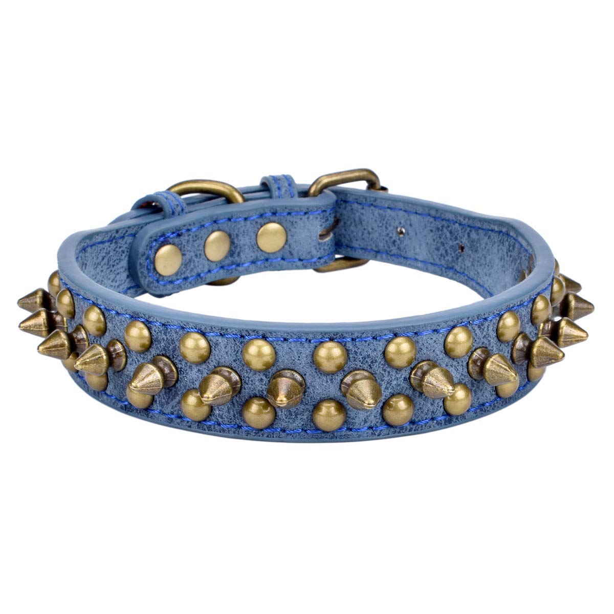 Mushrooms Spiked Rivet Studded Adjustable Pu Leather Pet Collars for Cats Puppy Dogs (8.2"-10.6" Neck, A Blue)