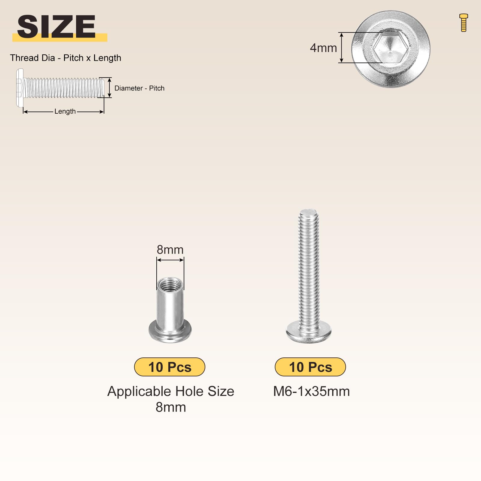 METALLIXITY Crib Screws Replacement Set(M6-1x35mm) 20Pcs Nickel Plating, Connector Bolts M6 Screw Barrel Nuts Binding Screws - Image 2