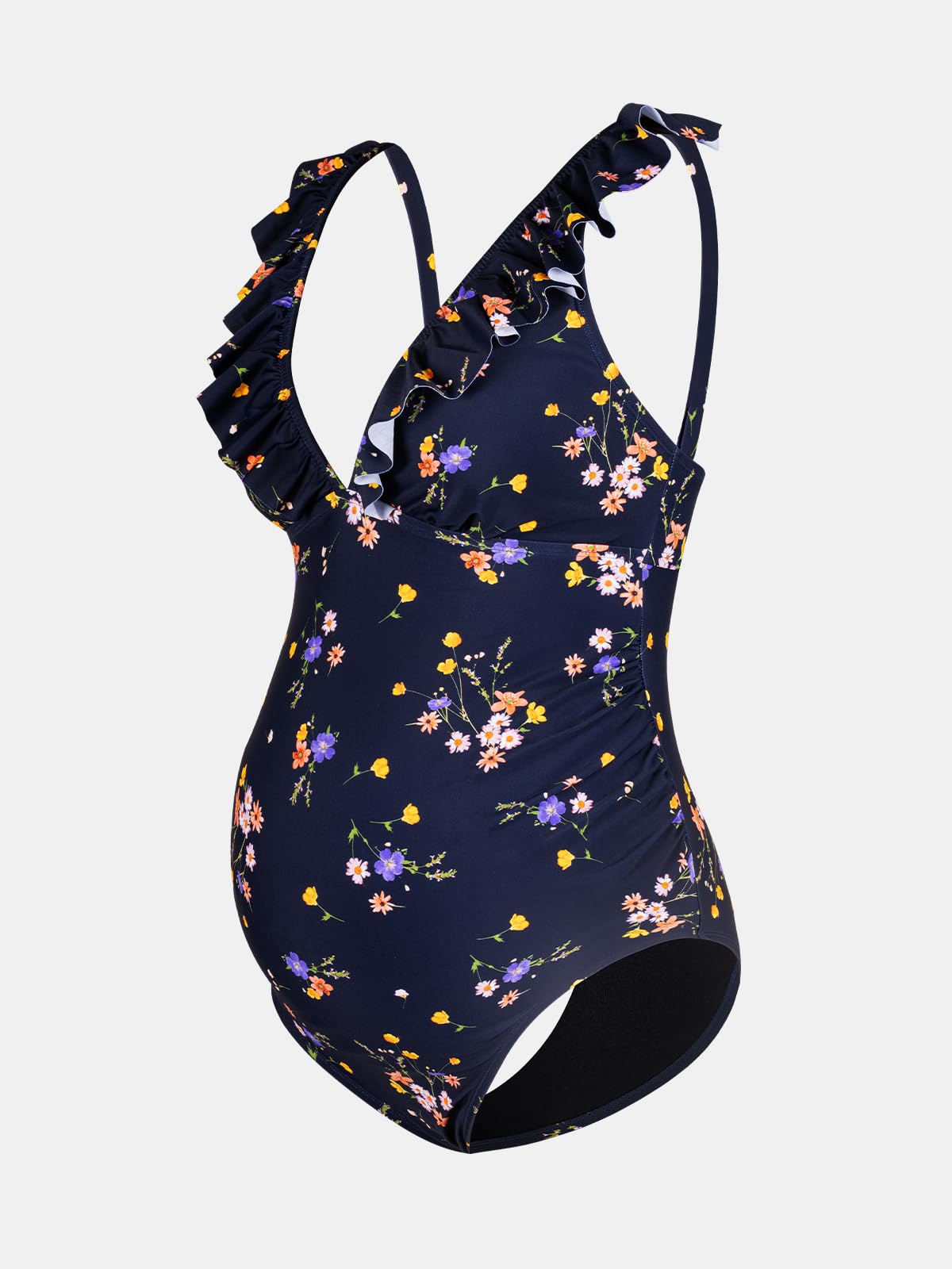 CUPSHE Traje de baño de maternidad de una pieza para mujer, cuello en V profundo, volantes en la espalda, fruncido, tirantes ajustables