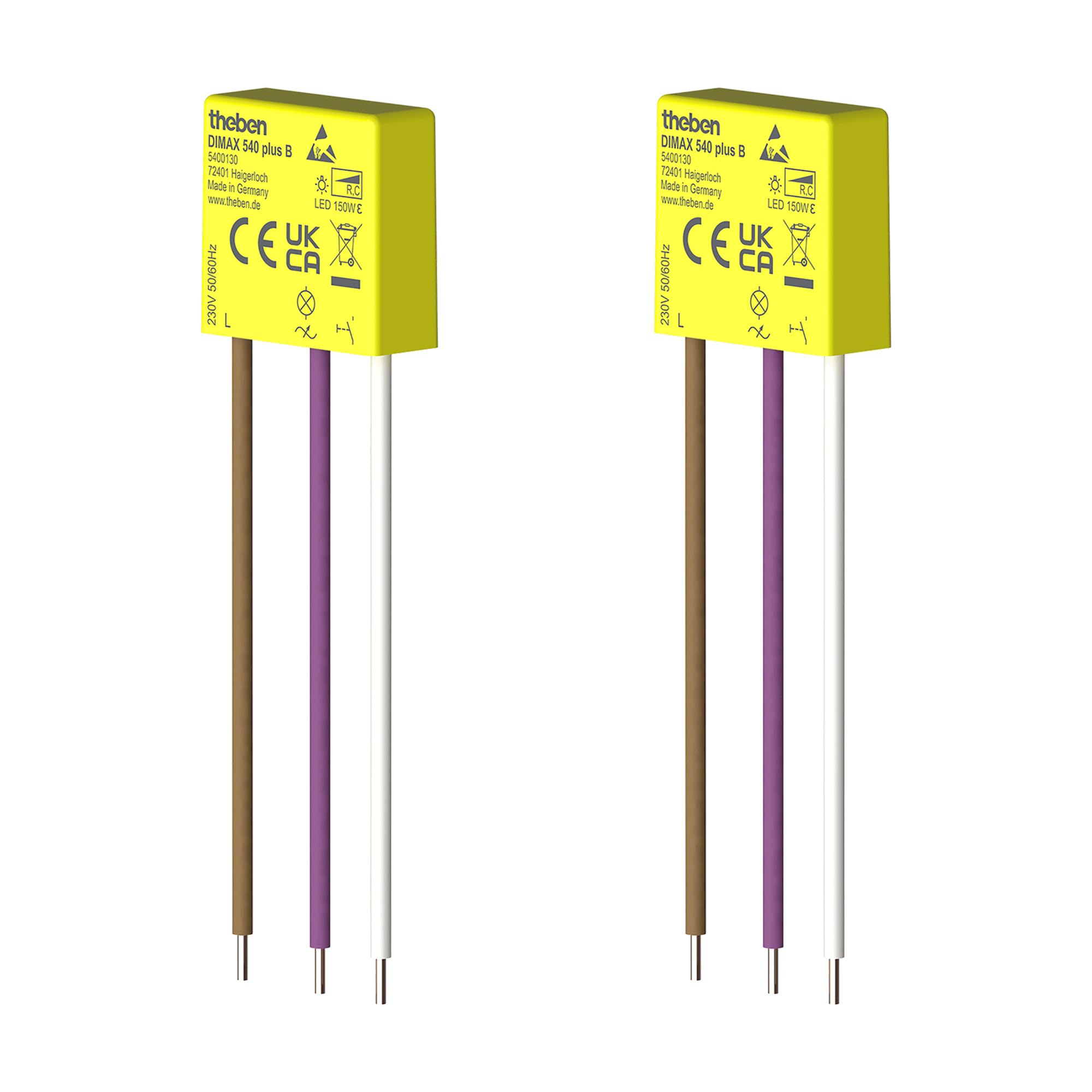 Theben Multipack 5400130 DIMAX 540 plus B, 2 Stück Mini Unterputz-Dimmer | 2er Set ultrakompakter UP-Dimmer (25,5 x 26,4 x 10,4 mm) für R/C-Lasten, benötigt keinen Neutralleiter, 100 m Kabellänge