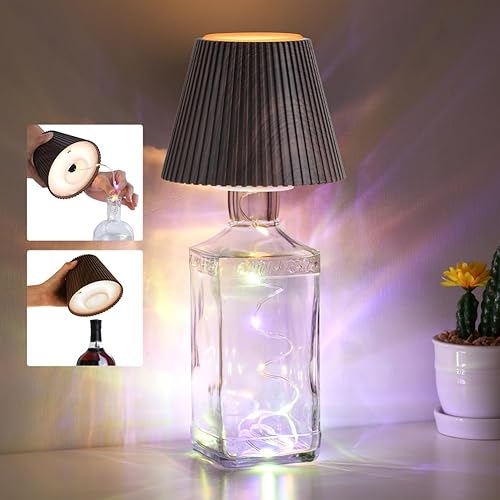 WILIT Lámpara de botella inalámbrica para decoración de bar, pantallas de brillo de 3 niveles para lámparas de mesa, lámpara RGB para dormitorio,