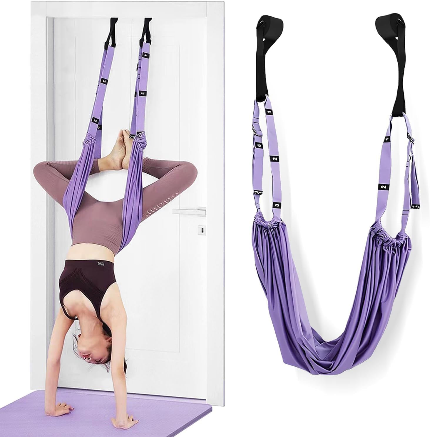 Photo 1 of ** MISSING BAG**Elfzone Aerial Yoga Rope for Door - Yoga Door Swing,Leg Stretcher Strap,Stretching Strap,Backbend Training Rope, Flexibility Trainer Stretching Equipment Assist Stretch for Fitness Gymnastics Dance Aerial Ballet (purple)
