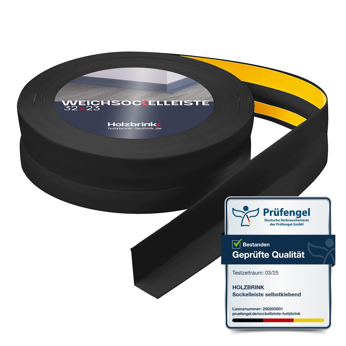 HOLZBRINK Weichsockelleiste selbstklebend PVC 32x23mm, 20 m | Küchenleiste Arbeitsplatte | Abschlussleiste selbstklebend für Badezimmer | Farbe: Schwarz