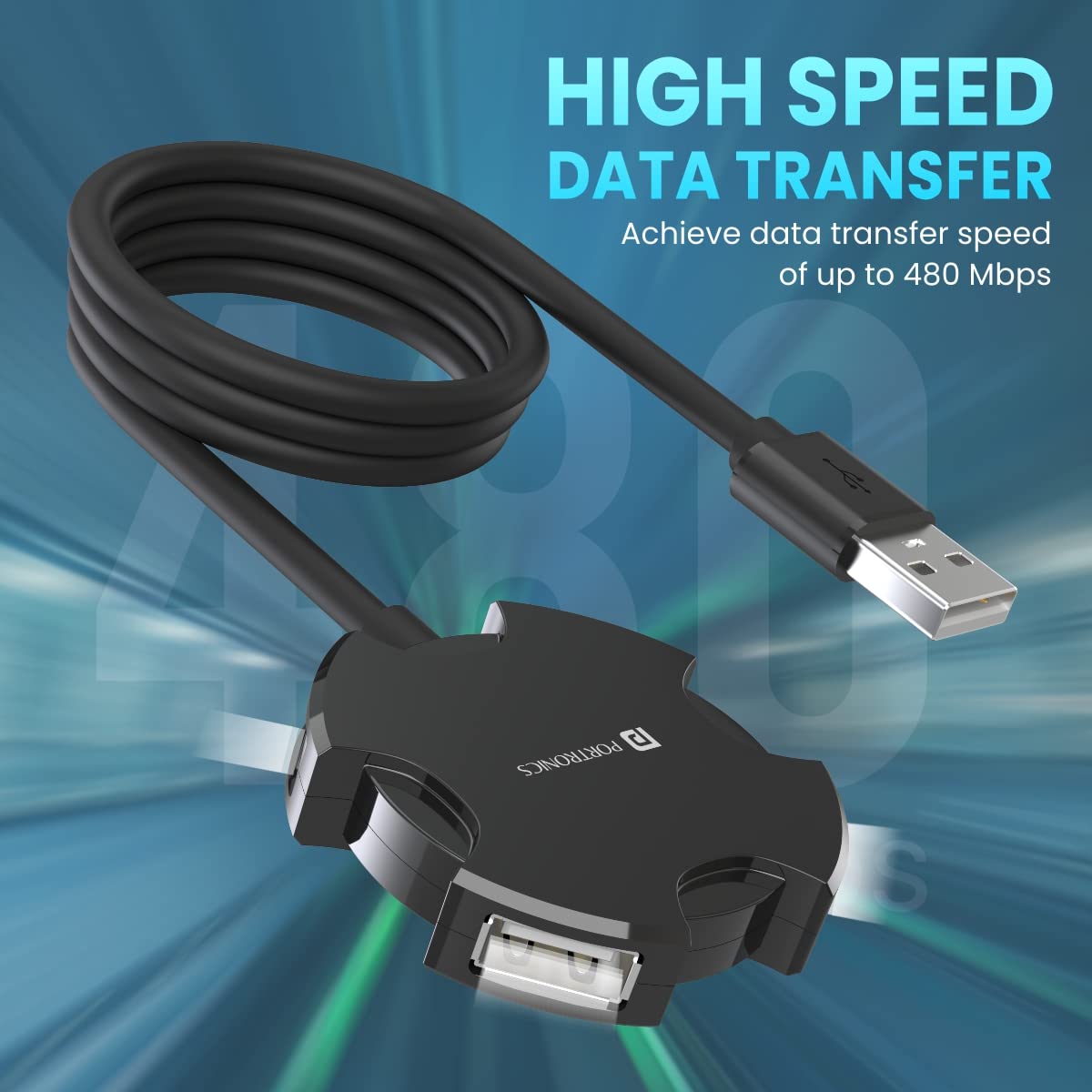 Portronics Mport 4C USB Hub illustrating high-speed data transfer