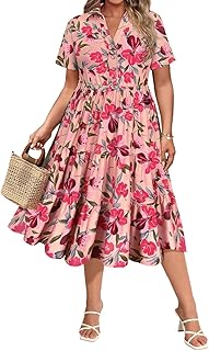 Plus Size Dresses for Curvy Women Collared Vneck Short Sleeve Dresses Midi Summer Ruffle Dress with Pocket XL-5XL - Buy now