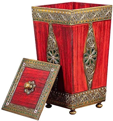 ゴミ箱 🎍 ゴミ箱 アンティーク 木製 ゴミ箱 素朴な家庭用ゴミ箱 蓋付き キッチン リビングルーム ホテル用