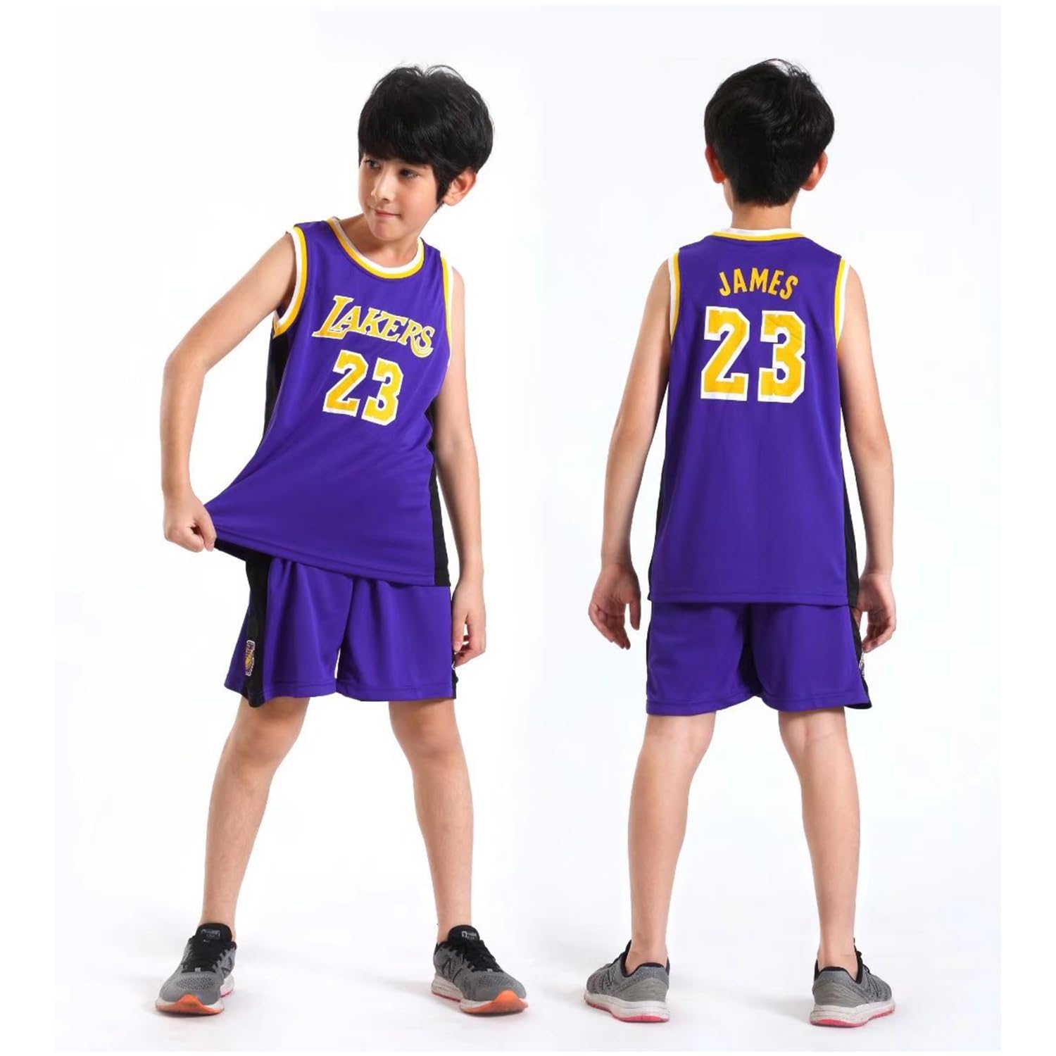 Camiset Baloncesto Niño, Camiseta y Pantalones Cortos de Baloncesto, Equipación Basketball Niño Sin Mangas, Tamaño: 28 (Morado, Altura:150-160 CM)