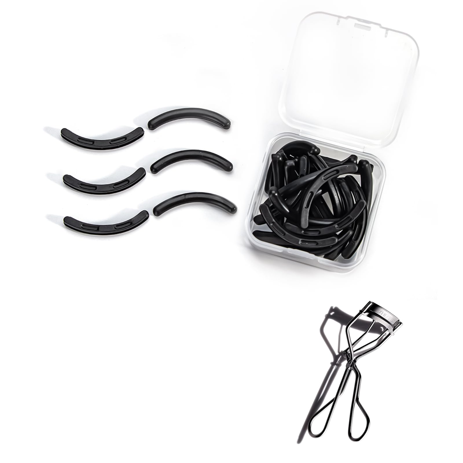 Eyelash Curler Refill Pads, 28PCS, Silicone, Black, Compatible with Shiseido, Eyelash Curler Refill, Transparent Storage Box