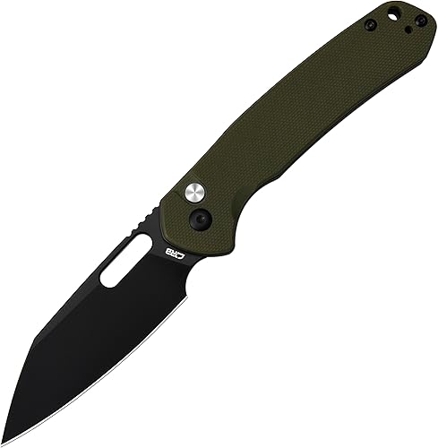 CJRB Pyrite-Alt (J1925A) Cuchillo de bolsillo plegable con 3.11 pulgadas PVD negro AR-RPM9 Wharncliffe Blade Green G10, cuchillo EDC con bloqueo de
