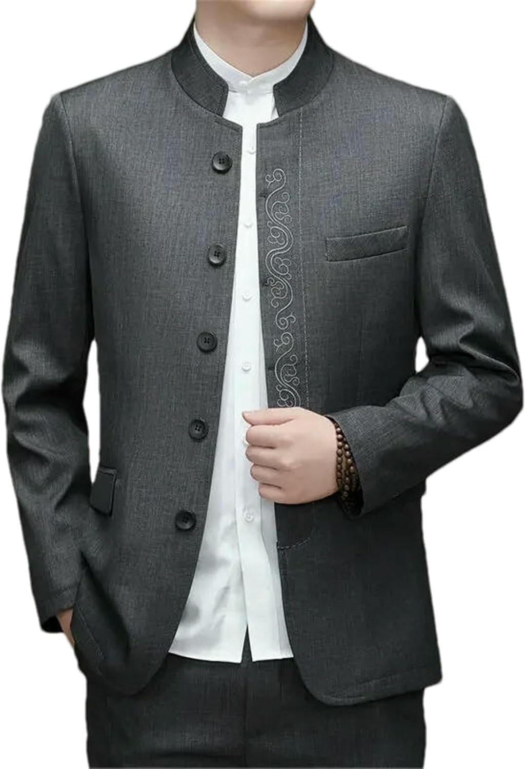 Men Casual Tang Suit Hidden Button Embroidered Men's Blazer Chinese Style Dress Coat
