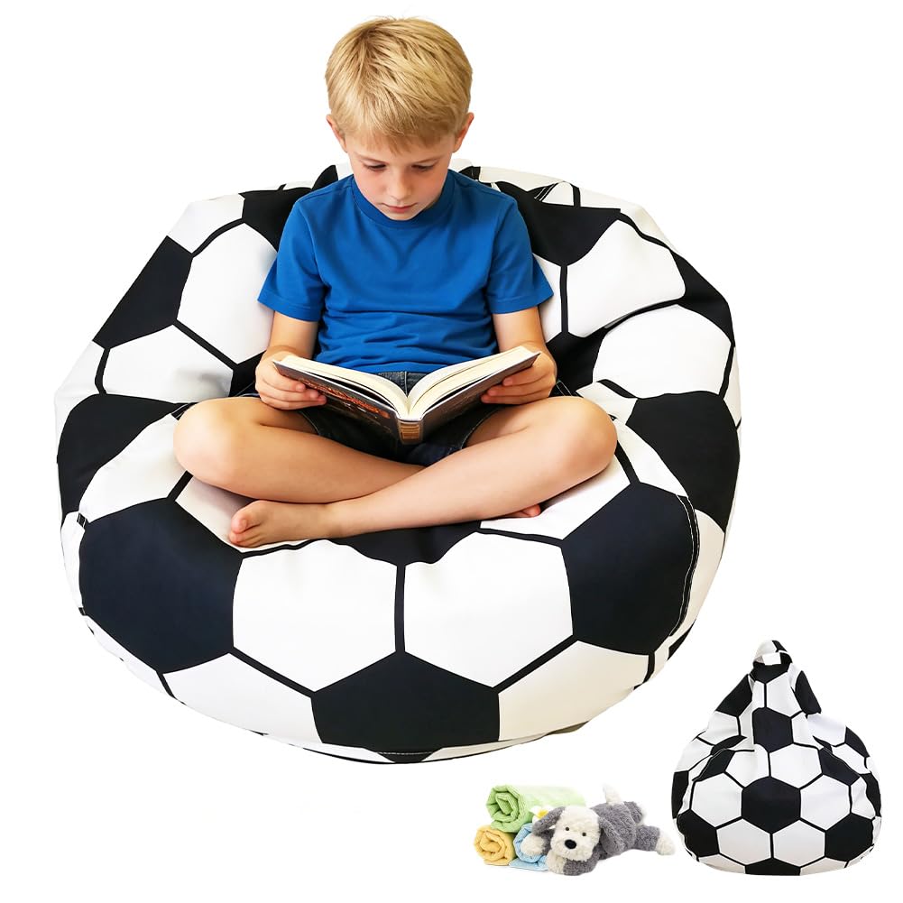 Housse de pouf pour enfants - Rangement de jouets pour chambre d'enfant - Pouf de rangement pour jouets avec fermeture éclair - Pour vêtements, jouets (football)
