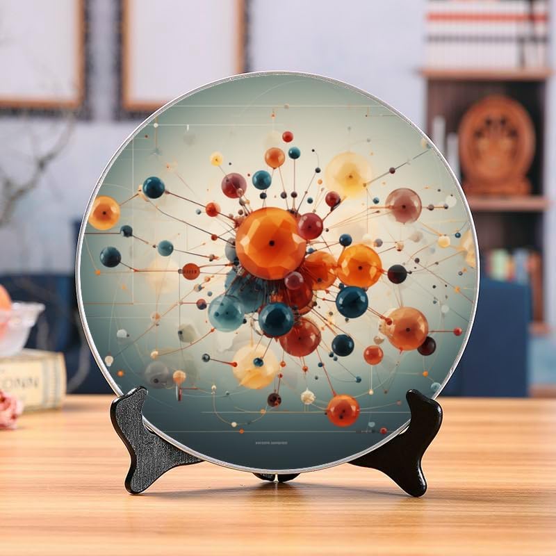 Atomic Model 10-inch Ceramic Plate for Wall Display or Tabletop, with Stand & Hook DP-584145547