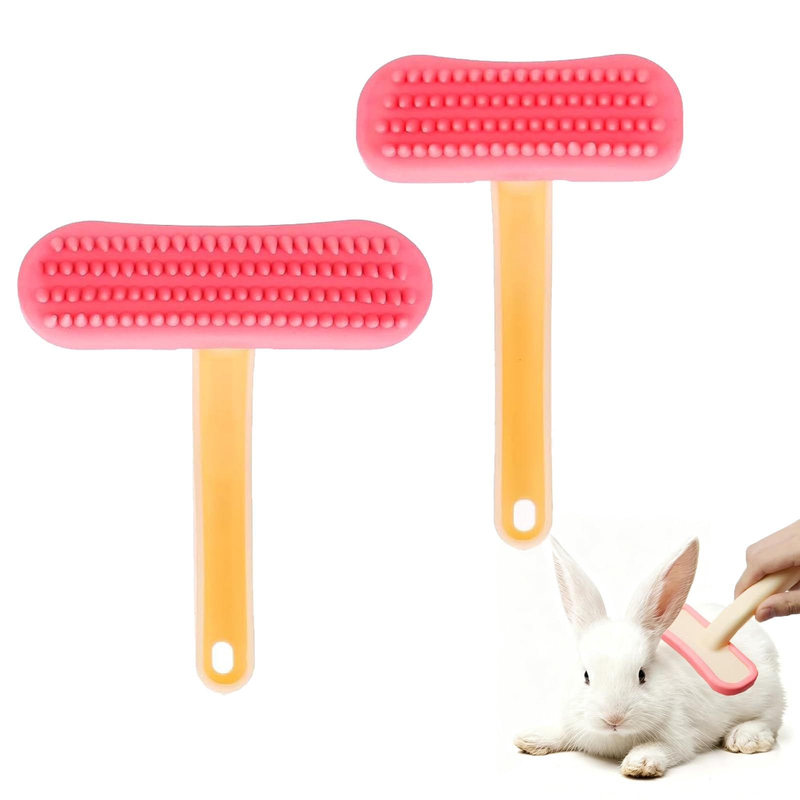 Guinea Pig Brush, 2 Pack Grooming Kit with Rabbit Comb and Puppy Brush, Daily Shedding Control for Sensitive Pets, Dual Size Pink Brushes 136mm and 133mm