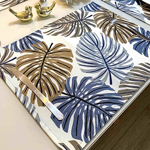 Jogo Americano Retangular 4 Lugares - Tecido - Mesa Posta (Tecido Costela Azul)